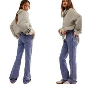 New Mother The Desperado Heel Acid Wash Flare Jeans Purple Womens Size 27